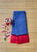Royal Blue Self-Brocade Cotton Saree with Contrast Pink Border