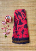Red Handcrafted Tie-Dye Cotton Saree with Deep Blush Black tie-dye &amp; border