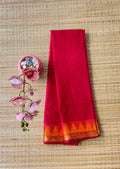 Chilly Red Plain Cotton Saree with Golden Temple Border